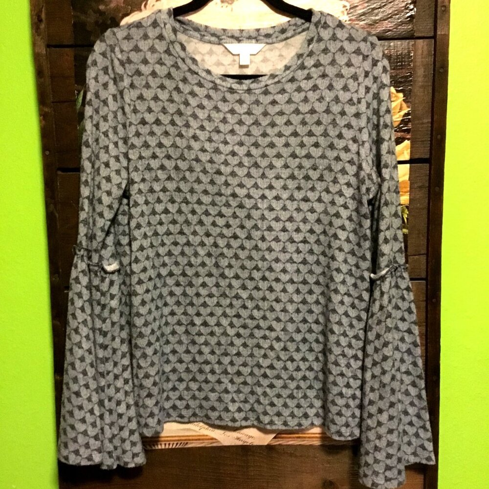 Lauren Conrad Women's Heart Patterned Bell Sleeve Top S